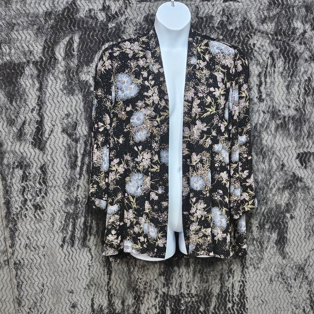 Vtg Floral‎ Cardigan Womens 18W Slinky Glitzy 90s Y2K Dark Romantic Fairy Danty